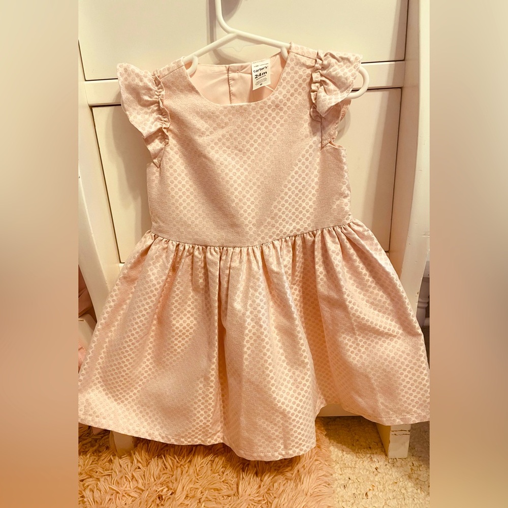 Carter’s Girls 24 Months Pink Dress – Fully Lined with Ruffle Sleeves